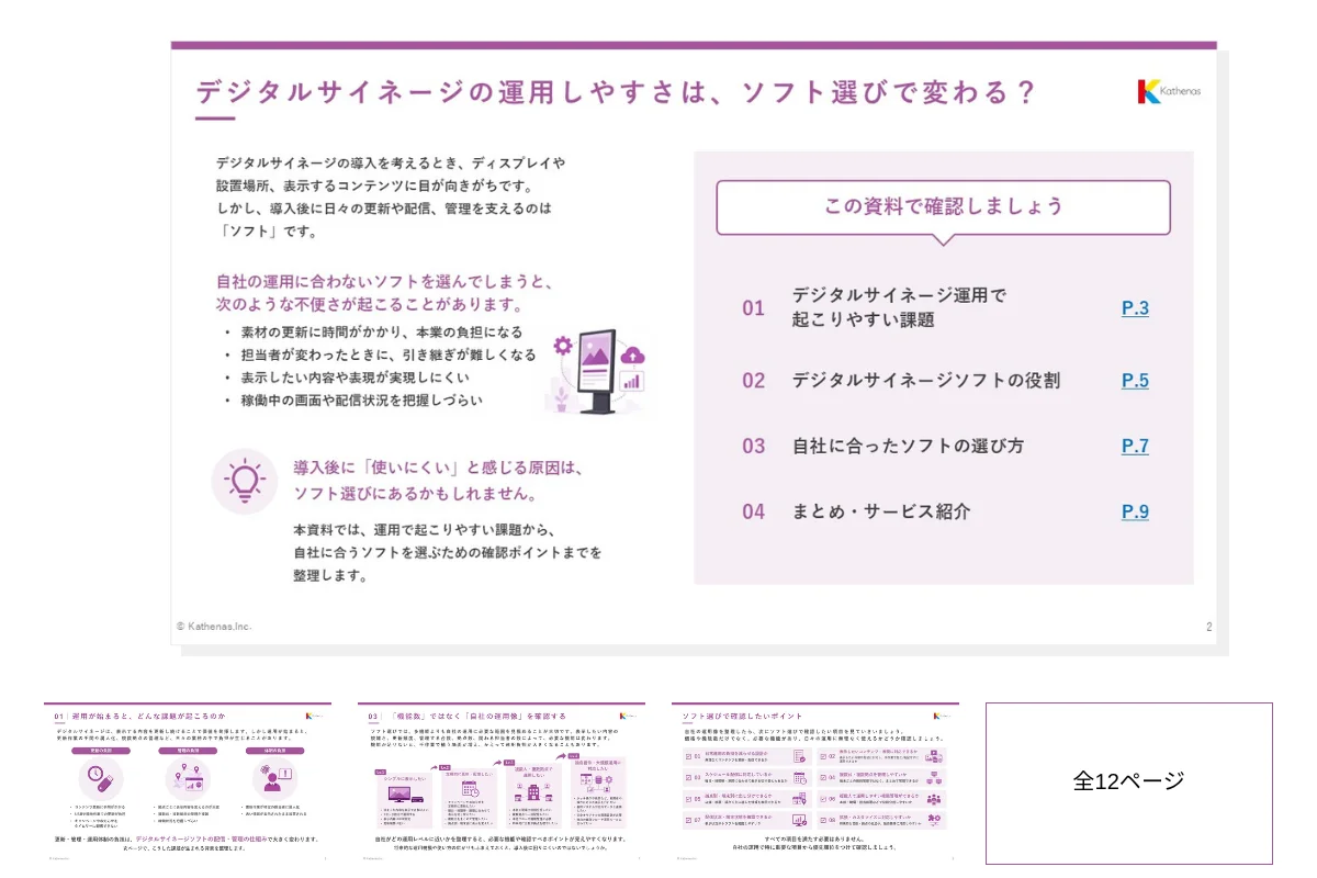 デジタルサイネージ運用ガイドの見開きプレビュー画像